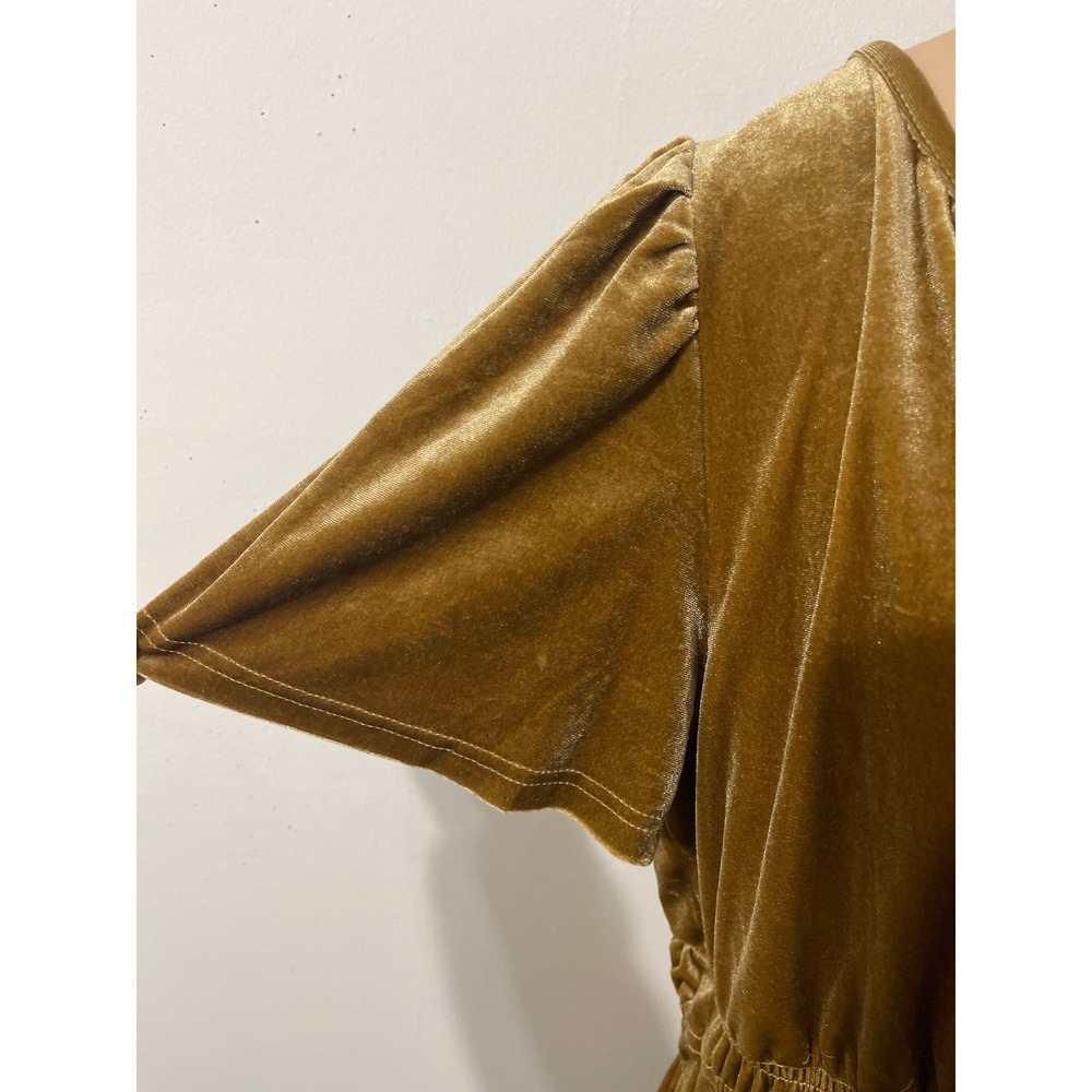 See and Be Seen Velvet Maxi Dress Size M Gold Tiered Boho Cottagecore Romantic - Picture 3 of 9